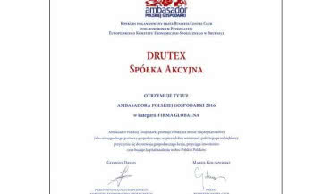 DRUTEX S.A. Ambasadorem Polskiej Gospodarki
